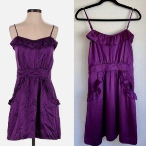 Marc Jacobs Purple Hammered Silk Ruffle Dress with Pockets - Size 6